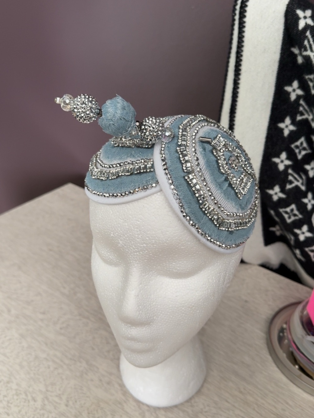 Embellished Light Blue Beaded Fascinator